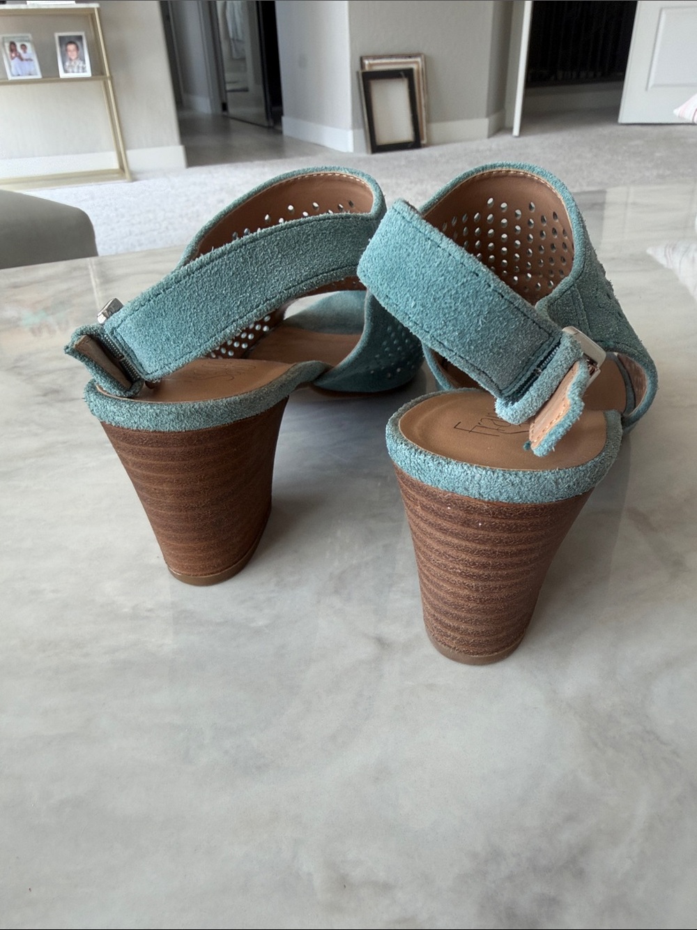 Franco Sarto Teal Suede Slingback Sandals - Picture 4 of 6